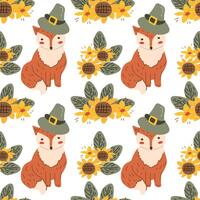 Autumn fall thankgiving pattern with cartoon characters vector