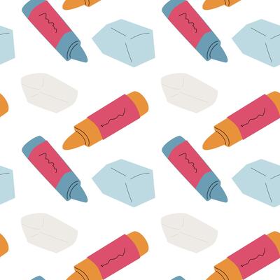 Childrens fashion school pattern. Back to school or kindergarten supplies seamless background.
