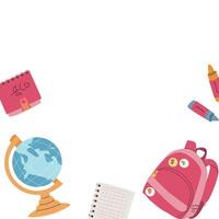 Back to school, kindergarten banner or frame. Children school elements, pencils background vector