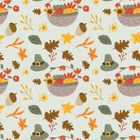 Autumn fall thankgiving pattern with cartoon characters vector
