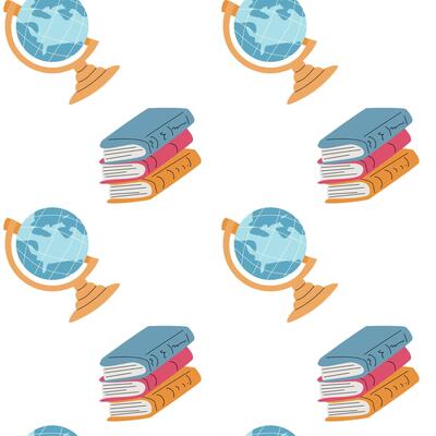 Childrens fashion school pattern. Back to school or kindergarten supplies seamless background.