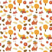 Autumn fall thankgiving pattern with cartoon characters vector