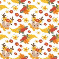 Autumn fall thankgiving pattern with cartoon characters vector