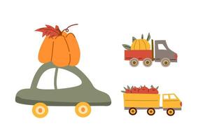 Autumn fall festival thanksgiving day elements background with vehicle vector