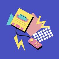 90s music background. Retro disco banner with y2k or 00s elements. vector