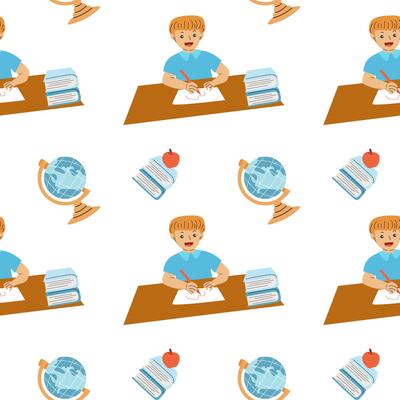 Childrens fashion school pattern. Back to school or kindergarten supplies seamless background.