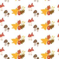 Fall thanksgiving pattern with autumn leaves and plants, animals. Cute fabric design. vector