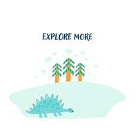 Cute dinosaur in nature background - childish poster with text vector