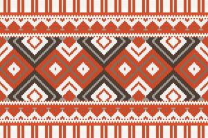 Ikat Damask Embroidery Background. Ikat Triangle Geometric Ethnic Oriental Pattern traditional.aztec Style Abstract illustration.design for Texture,fabric,clothing,wrapping,sarong. vector