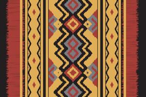 Ikat Seamless Pattern Embroidery Background. Ikat Print Geometric Ethnic Oriental Pattern traditional.aztec Style Abstract illustration.design for Texture,fabric,clothing,wrapping,sarong. vector