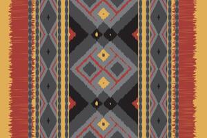 Ikat Seamless Pattern Embroidery Background. Ikat Frame Geometric Ethnic Oriental Pattern Traditional. Ikat Aztec Style Abstract Design for Print Texture,fabric,saree,sari,carpet. vector