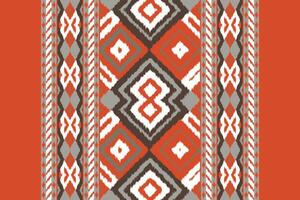 Ikat Damask Embroidery Background. Ikat Triangle Geometric Ethnic Oriental Pattern traditional.aztec Style Abstract illustration.design for Texture,fabric,clothing,wrapping,sarong. vector