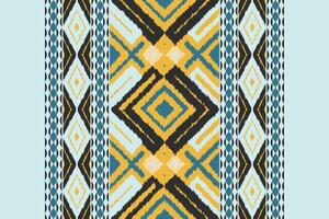 Ikat Damask Embroidery Background. Ikat Seamless Pattern Geometric Ethnic Oriental Pattern traditional.aztec Style Abstract design for Texture,fabric,clothing,wrapping,sarong. vector