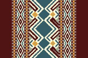 Ikat Damask Embroidery Background. Ikat Triangle Geometric Ethnic Oriental Pattern traditional.aztec Style Abstract illustration.design for Texture,fabric,clothing,wrapping,sarong. vector