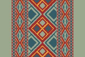 Motif Ikat Seamless Pattern Embroidery Background. Ikat Flowers Geometric Ethnic Oriental Pattern traditional.aztec Style Abstract design for Texture,fabric,clothing,wrapping,sarong. vector