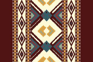 Motif Ikat Seamless Pattern Embroidery Background. Ikat Print Geometric Ethnic Oriental Pattern traditional.aztec Style Abstract design for Texture,fabric,clothing,wrapping,sarong. vector