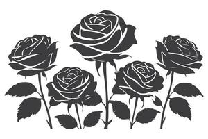 Set of black roses silhouette bold outline botanical illustration collection vector
