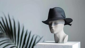 Stylish hat mockup on a head mannequin minimalist background photo