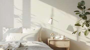 Minimalist bedroom with pillow and modern decorated mockup photo