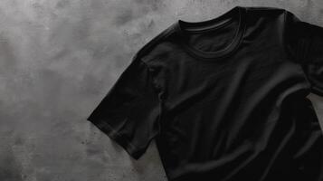 Black t-shirt mockup on a gray stone background photo