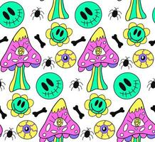 Groovy halloween pattern in retro 70s style. Psychedelic hippie design Y4K. illustration vector