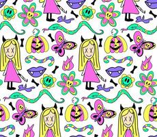 Groovy halloween pattern in retro 70s style. Psychedelic hippie design Y4K. illustration vector