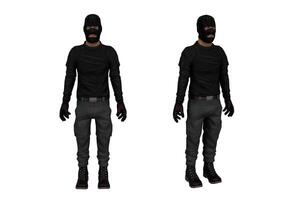 3d rendering thief character with balaclava with two poses photo