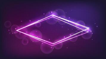 Neon rhombus frame with shining effects and sparkles vector