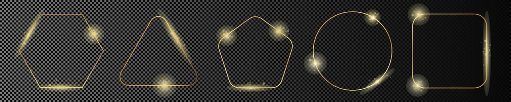 Gold glowing different geometric shape frame vector
