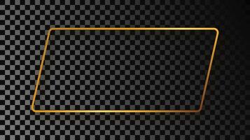 Gold glowing rounded rectangular shape frame with shadow vector