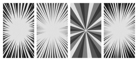 Set of comic book pages with black lines isolated on background. Template with flash explosion rays effect texture. illustration vector