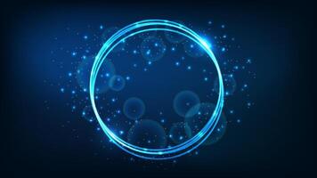 Neon round frame with shining effects and sparkles vector