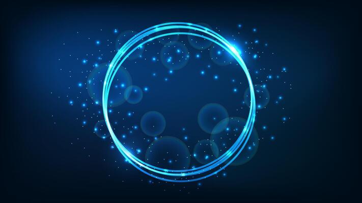 Neon round frame with shining effects and sparkles