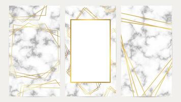 Golden geometric frames on marble texture vector
