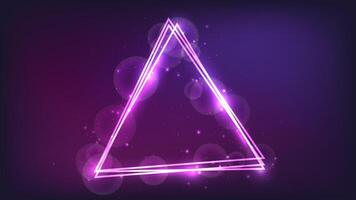 Neon triangular frame with shining effects and sparkles vector