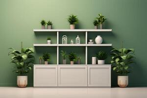 room with plants and a shelf with plants on it photo