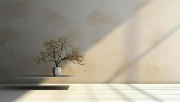 tree in a white vase is on a table photo