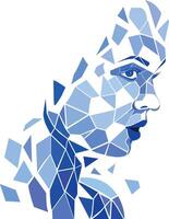 Graphic girl in blue tones, symbolizing cold, frost. A girl disintegrating into ice crystals. On a white background. Background excluded vector