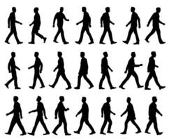 Set of illustrations of walking man silhouettes side view vector
