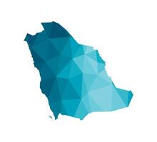 isolated illustration icon with simplified blue silhouette of Saudi Arabia map. Polygonal geometric style, triangular shapes. White background. vector