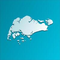 isolated simplified illustration icon with blue silhouette of Singapore map. Dark blue background vector