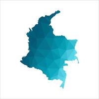 isolated illustration icon with simplified blue silhouette of Colombia map. Polygonal geometric style. White background vector