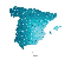 isolated geometric illustration with simplified icy blue silhouette of Spain map. Pixel art style for NFT template. Dotted spanish logo with gradient texture for design on white background vector