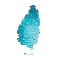 isolated geometric illustration with simple icy blue shape of Saint Lucia map. Pixel art style for NFT template. Dotted logo with gradient texture for design on white background vector