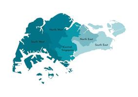 isolated illustration of simplified administrative map of Singapore. Borders and names of the regions. Colorful blue khaki silhouettes vector