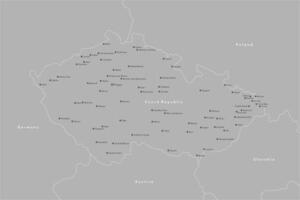 modern illustration. Simplified map of Czech Republic. Border with nearest states Austria, Germany and etc. Names and points of cities vector