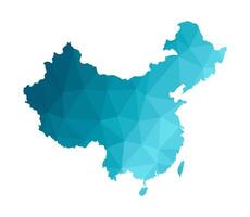 isolated illustration icon with simplified blue silhouette of China map. Polygonal geometric style. White background vector