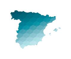 isolated illustration icon with simplified blue silhouette of Spain map. Polygonal geometric style. White background. vector
