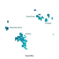 isolated geometric illustration with simple icy blue shape of Seychelles map. Pixel art style for NFT template. Dotted logo with gradient texture for design on white background vector