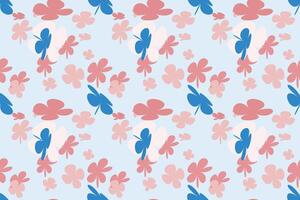 Simple Flowers Pattern Seamless Vintage 70s Style Flower Background Illustration. Colorful Pastel Color Groovy Artwork Bundle, Y2k Nature Backgrounds With Spring Plants. vector